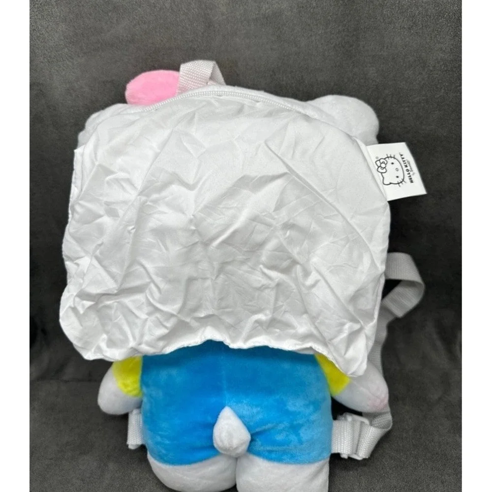 Sanrio Hello Kitty Plush Backpack Blue Overalls & Pink Bow